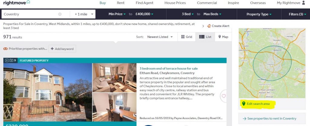 rightmove specific search.